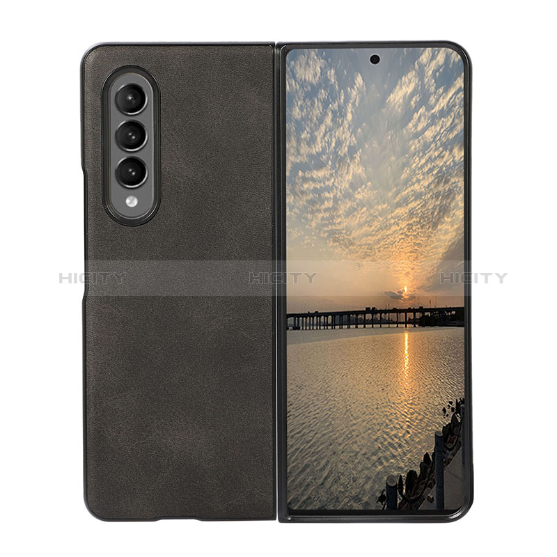 Luxury Leather Matte Finish and Plastic Back Cover Case B01 for Samsung Galaxy Z Fold4 5G Black