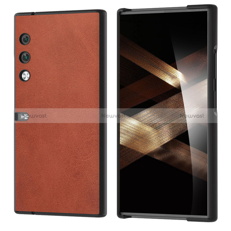 Luxury Leather Matte Finish and Plastic Back Cover Case B01H for Huawei Honor V Purse 5G Brown