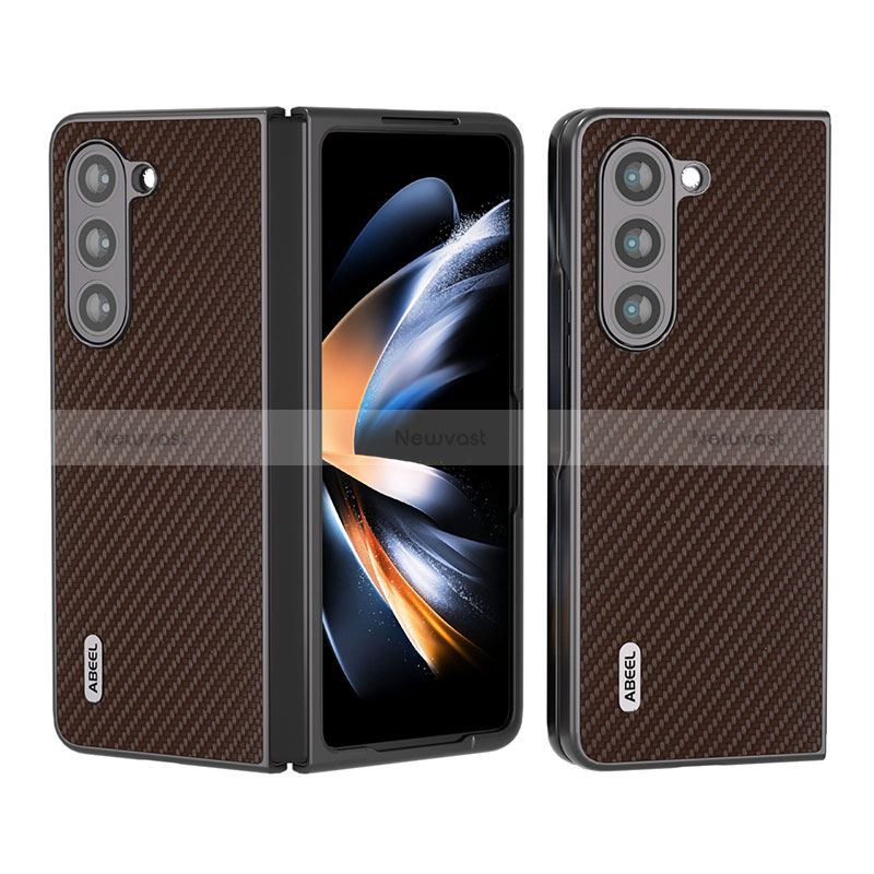 Luxury Leather Matte Finish and Plastic Back Cover Case B01H for Samsung Galaxy Z Fold5 5G Brown