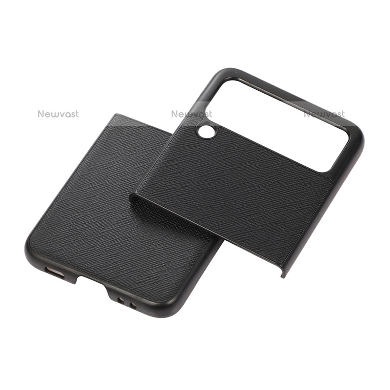 Luxury Leather Matte Finish and Plastic Back Cover Case B02 for Samsung Galaxy Z Flip3 5G