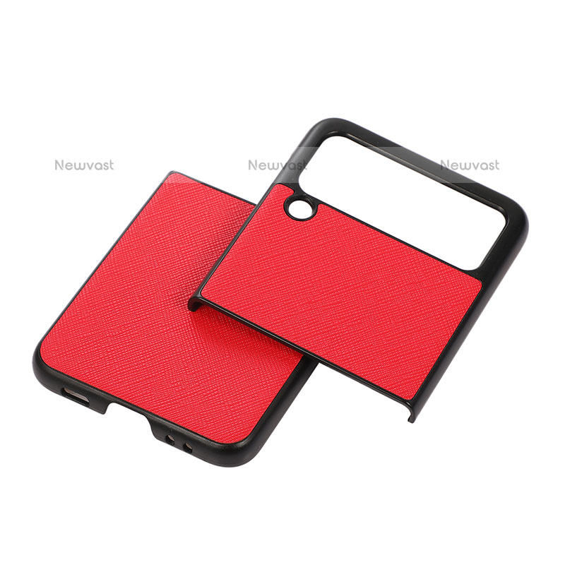 Luxury Leather Matte Finish and Plastic Back Cover Case B02 for Samsung Galaxy Z Flip3 5G