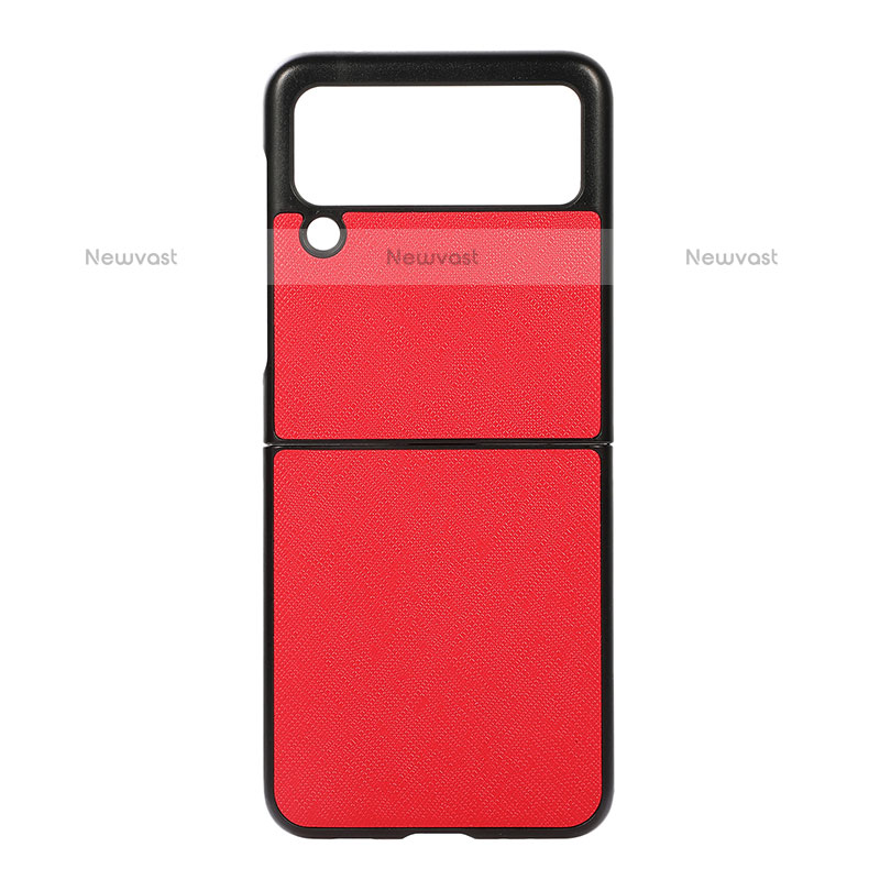 Luxury Leather Matte Finish and Plastic Back Cover Case B02 for Samsung Galaxy Z Flip3 5G Red