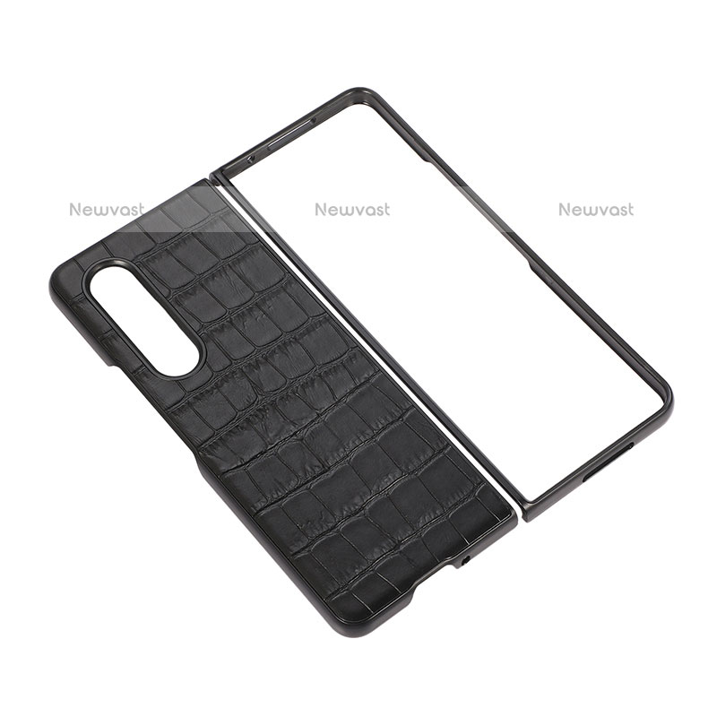 Luxury Leather Matte Finish and Plastic Back Cover Case B02 for Samsung Galaxy Z Fold3 5G