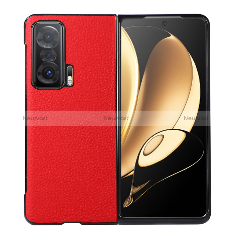 Luxury Leather Matte Finish and Plastic Back Cover Case B02H for Huawei Honor Magic V 5G Red