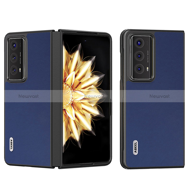 Luxury Leather Matte Finish and Plastic Back Cover Case B02H for Huawei Honor Magic V2 5G Navy Blue