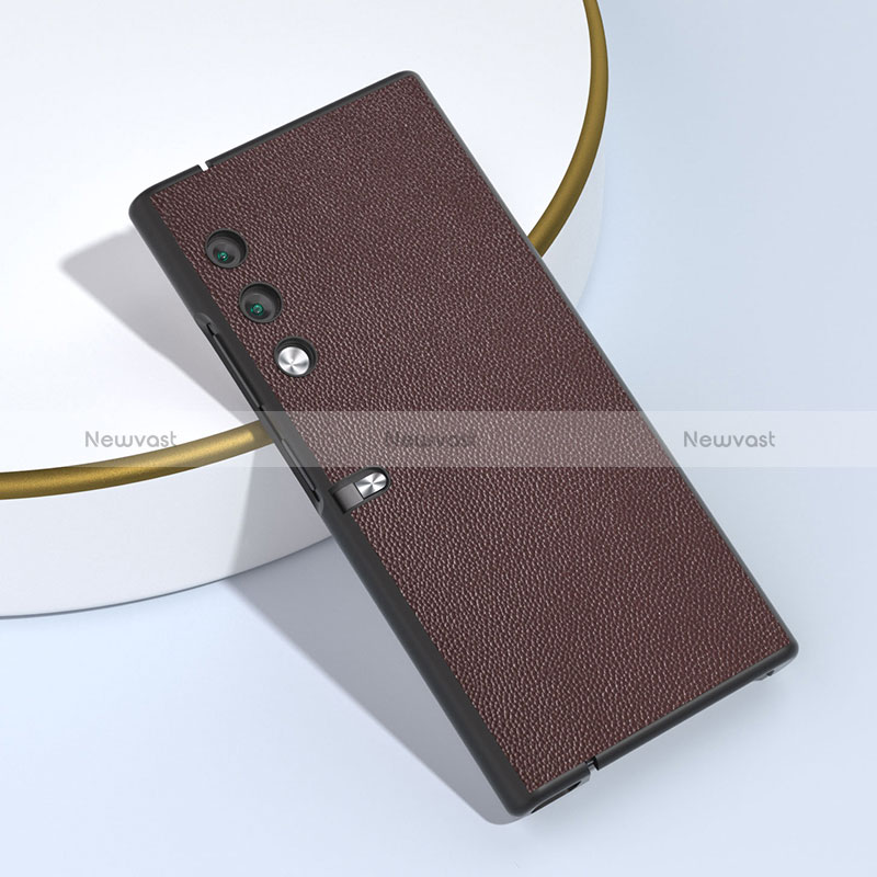 Luxury Leather Matte Finish and Plastic Back Cover Case B02H for Huawei Honor V Purse 5G Brown