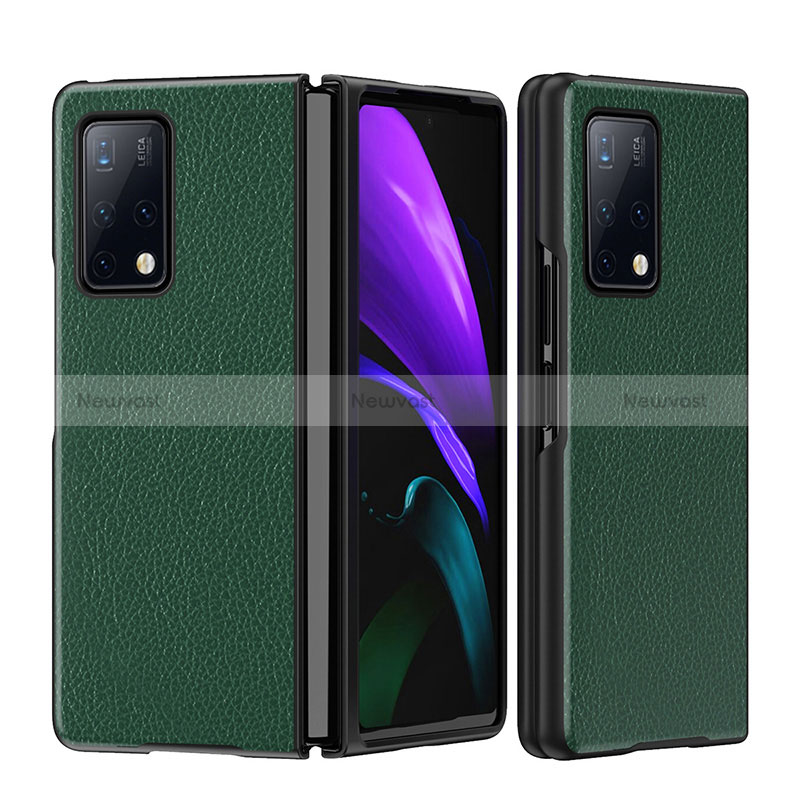 Luxury Leather Matte Finish and Plastic Back Cover Case B02H for Huawei Mate X2 Green