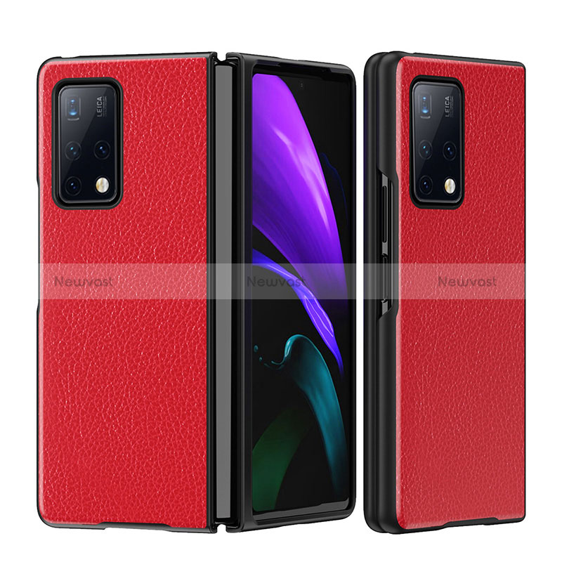 Luxury Leather Matte Finish and Plastic Back Cover Case B02H for Huawei Mate X2 Red