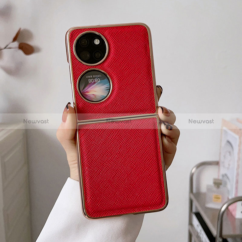 Luxury Leather Matte Finish and Plastic Back Cover Case B02H for Huawei P60 Pocket