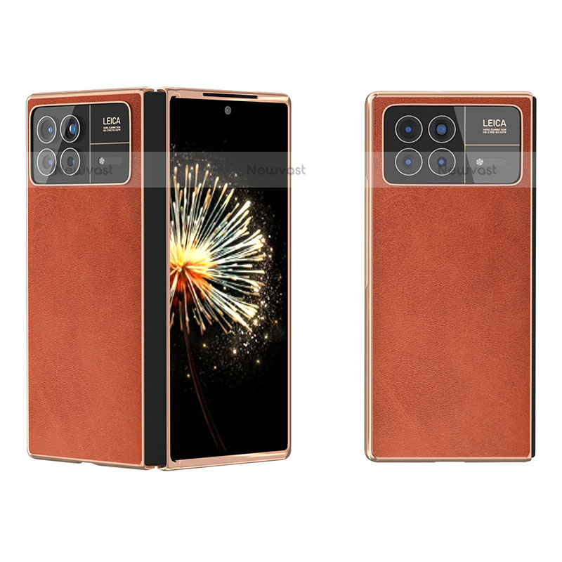 Luxury Leather Matte Finish and Plastic Back Cover Case B02H for Xiaomi Mix Fold 3 5G Brown