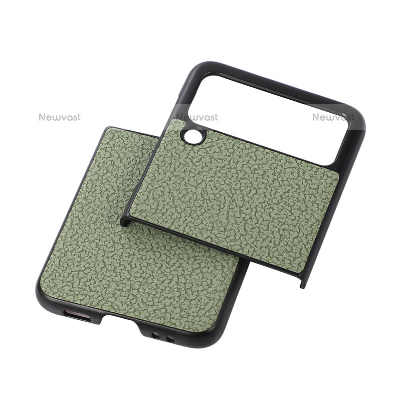 Luxury Leather Matte Finish and Plastic Back Cover Case B03 for Samsung Galaxy Z Flip3 5G