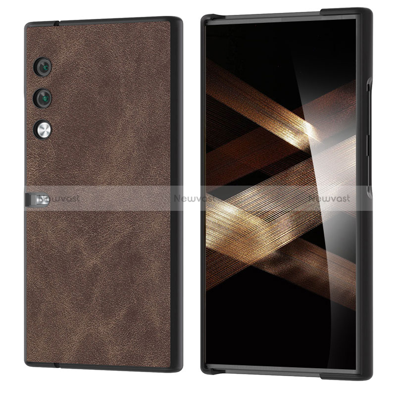 Luxury Leather Matte Finish and Plastic Back Cover Case B03H for Huawei Honor V Purse 5G Brown