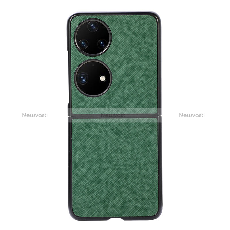 Luxury Leather Matte Finish and Plastic Back Cover Case B03H for Huawei P50 Pocket Green