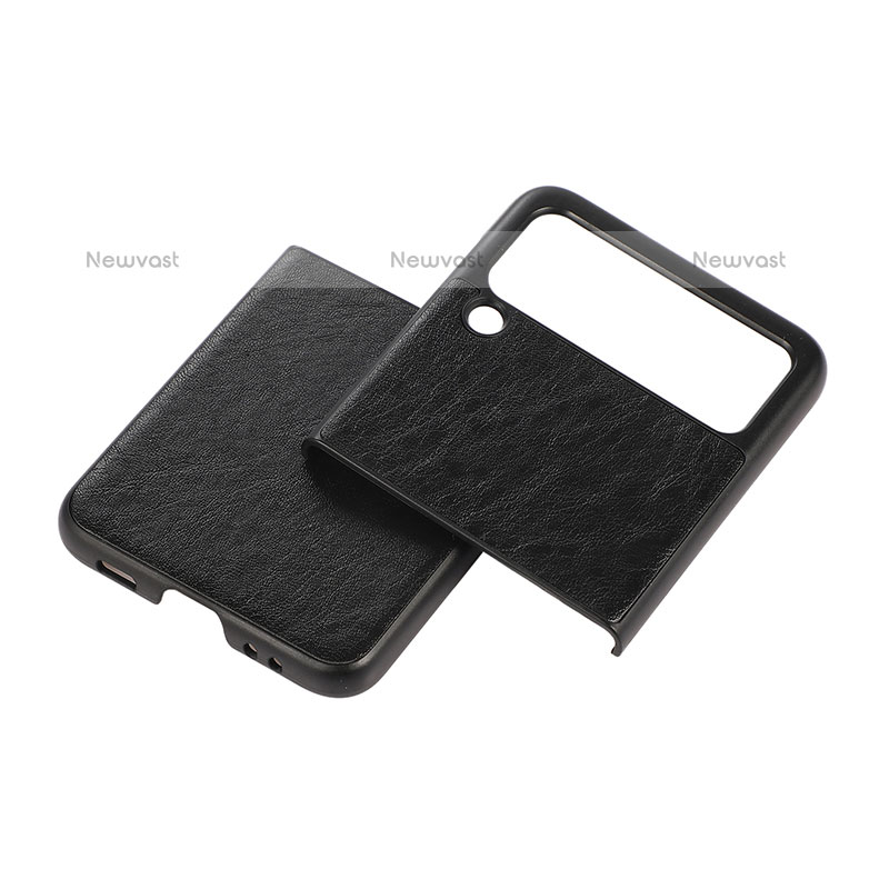 Luxury Leather Matte Finish and Plastic Back Cover Case B04 for Samsung Galaxy Z Flip3 5G