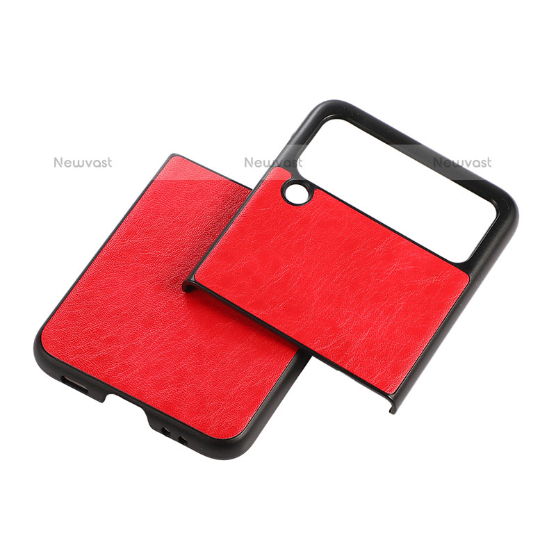 Luxury Leather Matte Finish and Plastic Back Cover Case B04 for Samsung Galaxy Z Flip3 5G