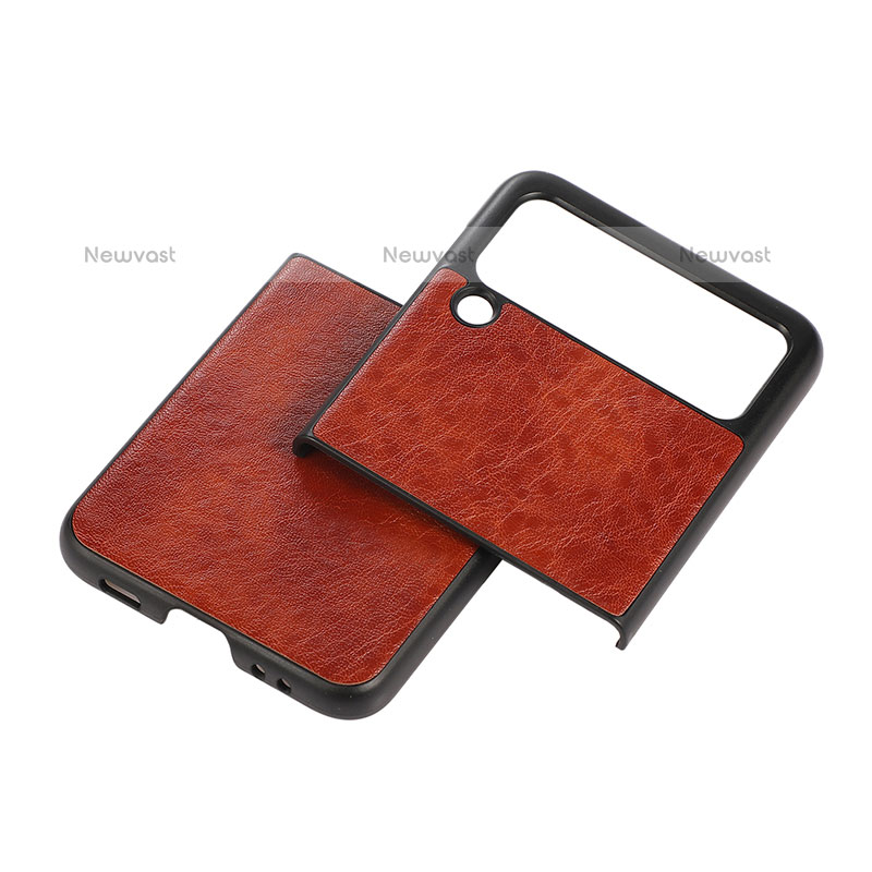 Luxury Leather Matte Finish and Plastic Back Cover Case B04 for Samsung Galaxy Z Flip3 5G