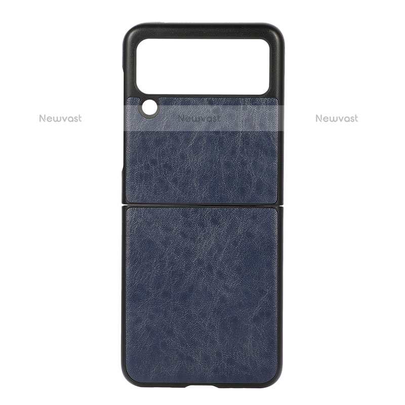 Luxury Leather Matte Finish and Plastic Back Cover Case B04 for Samsung Galaxy Z Flip3 5G Blue