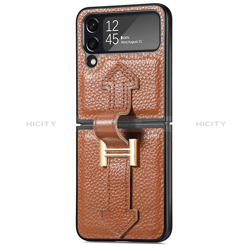 Luxury Leather Matte Finish and Plastic Back Cover Case B04 for Samsung Galaxy Z Flip4 5G