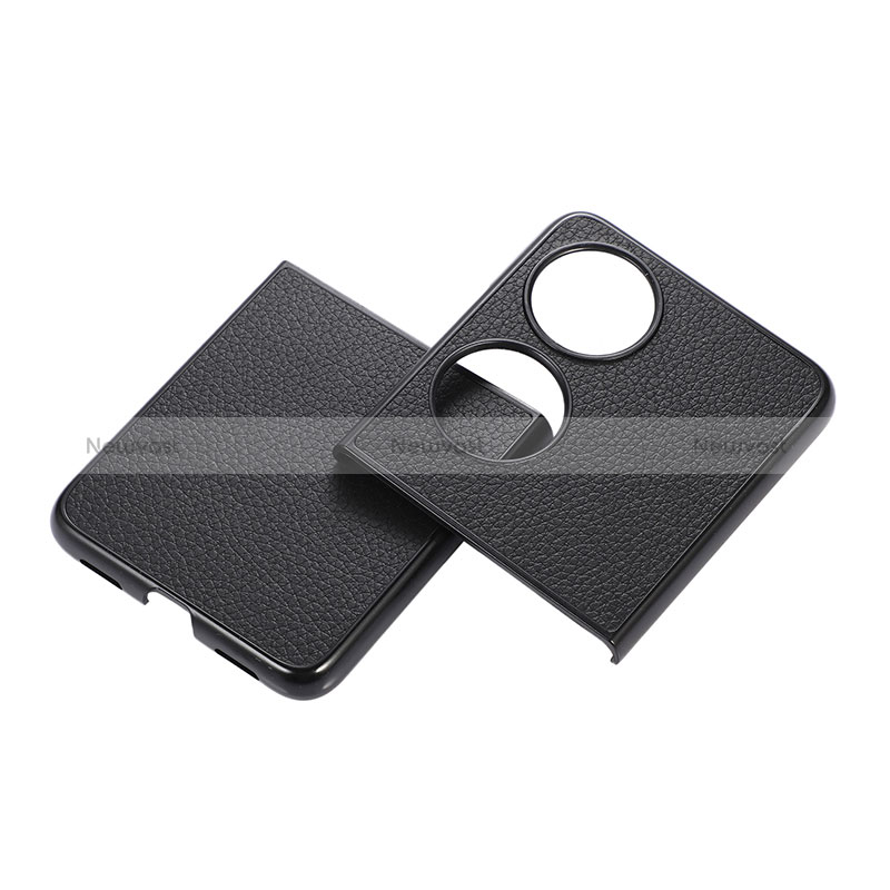 Luxury Leather Matte Finish and Plastic Back Cover Case B04H for Huawei P50 Pocket Black