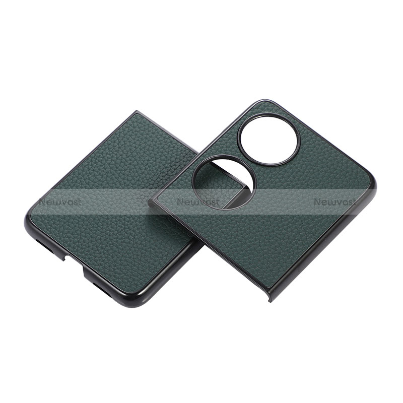 Luxury Leather Matte Finish and Plastic Back Cover Case B04H for Huawei P50 Pocket Green