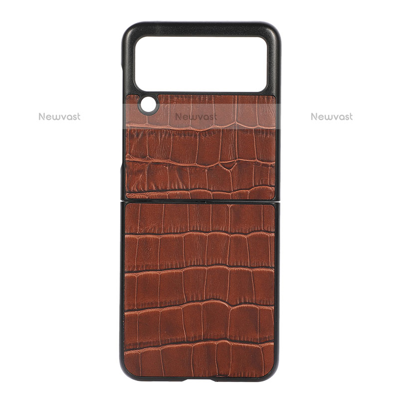 Luxury Leather Matte Finish and Plastic Back Cover Case B05 for Samsung Galaxy Z Flip3 5G