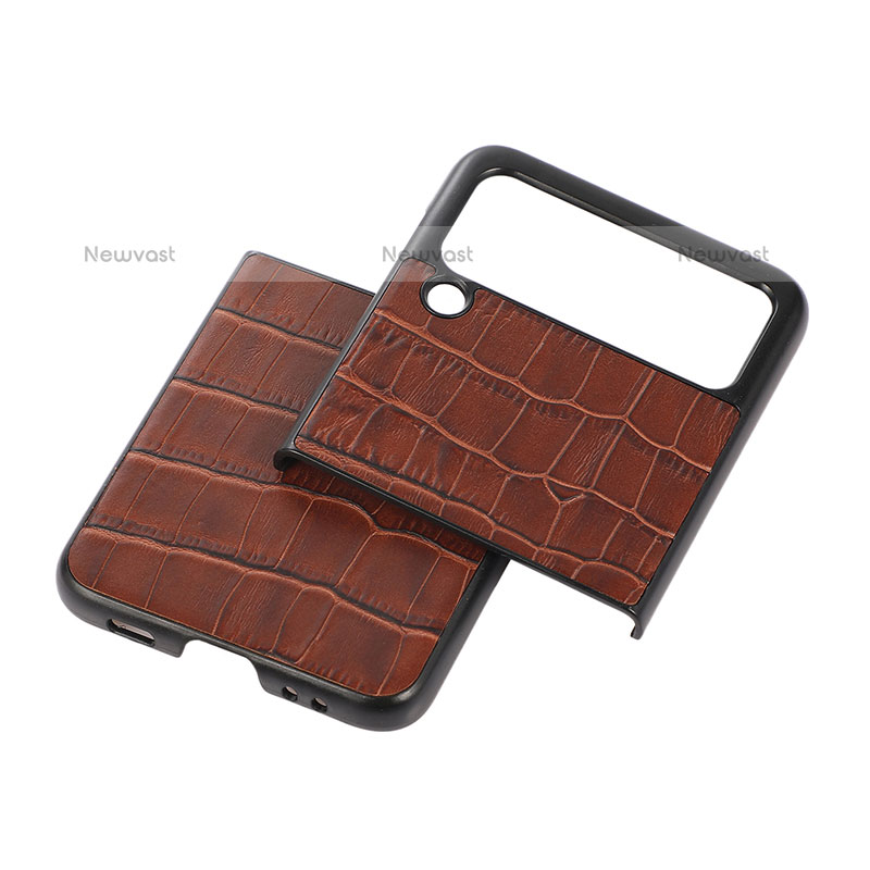 Luxury Leather Matte Finish and Plastic Back Cover Case B05 for Samsung Galaxy Z Flip3 5G