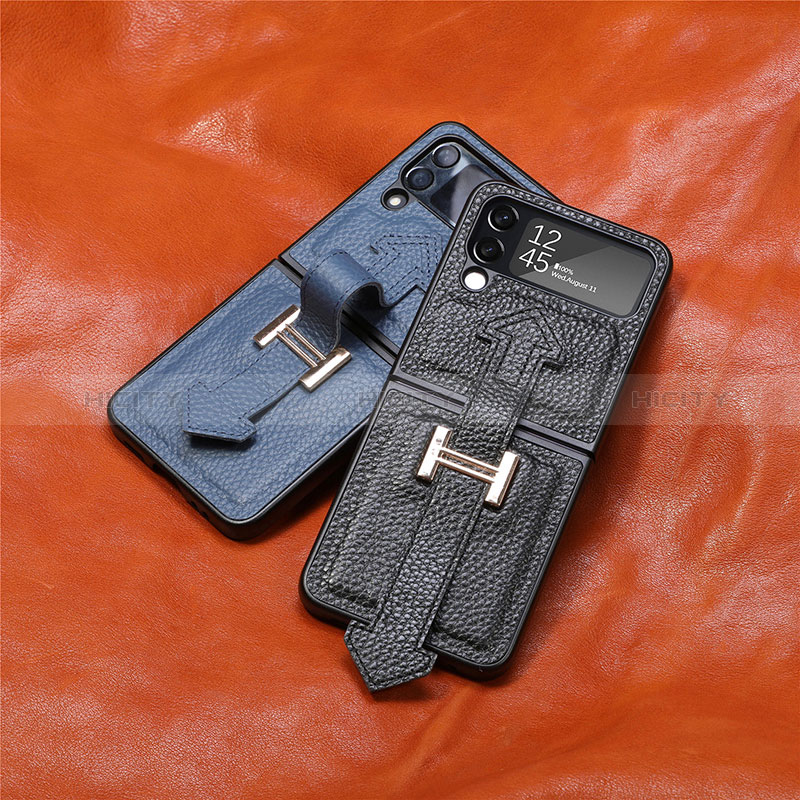 Luxury Leather Matte Finish and Plastic Back Cover Case B05 for Samsung Galaxy Z Flip4 5G