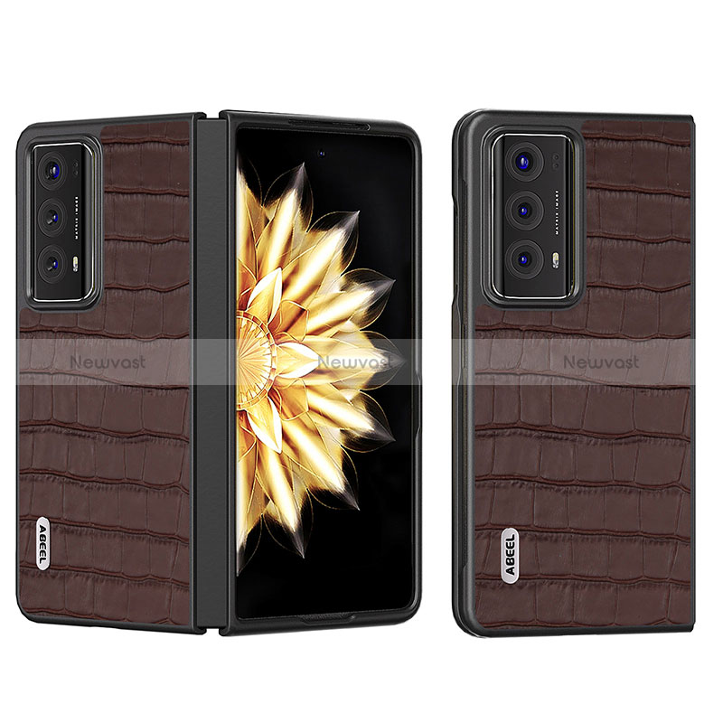 Luxury Leather Matte Finish and Plastic Back Cover Case B05H for Huawei Honor Magic V2 5G Brown