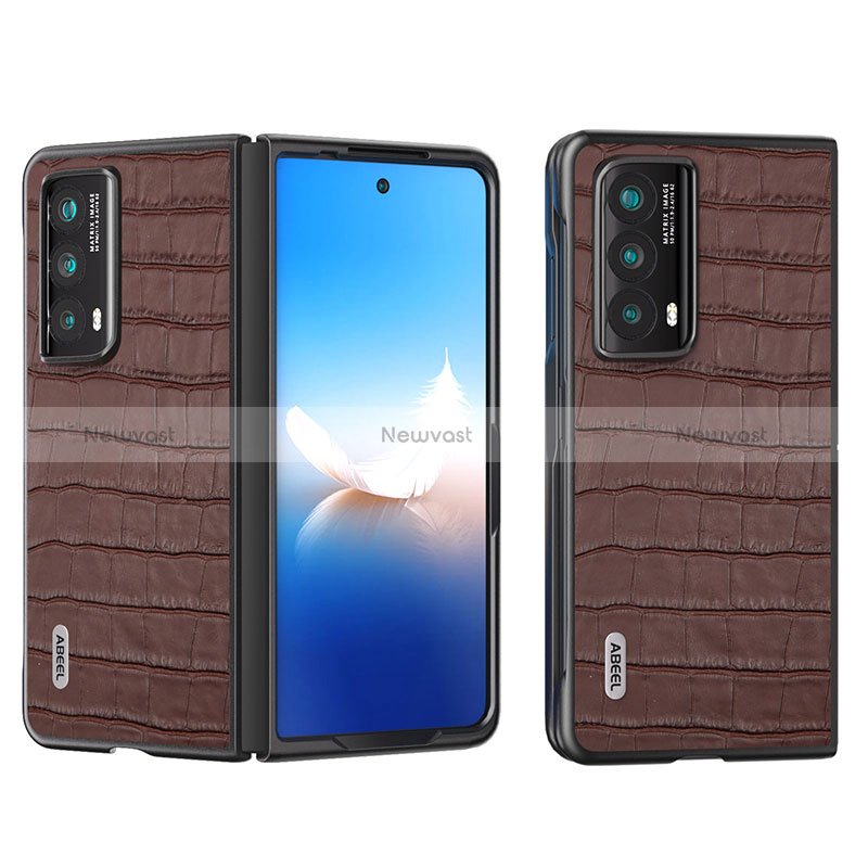 Luxury Leather Matte Finish and Plastic Back Cover Case B05H for Huawei Honor Magic Vs2 5G Brown