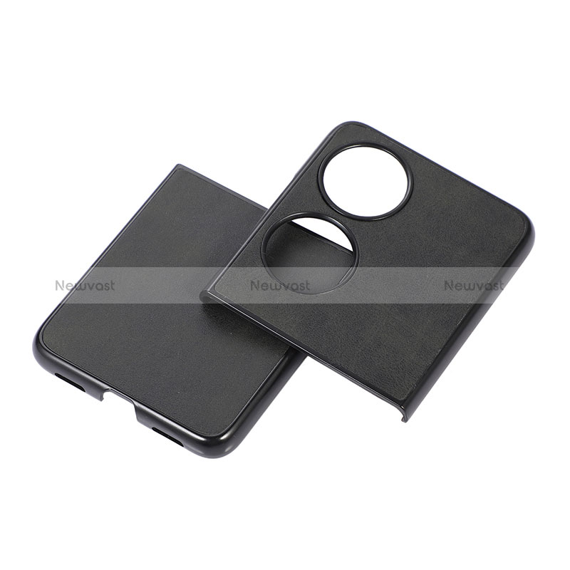 Luxury Leather Matte Finish and Plastic Back Cover Case B05H for Huawei P50 Pocket Black