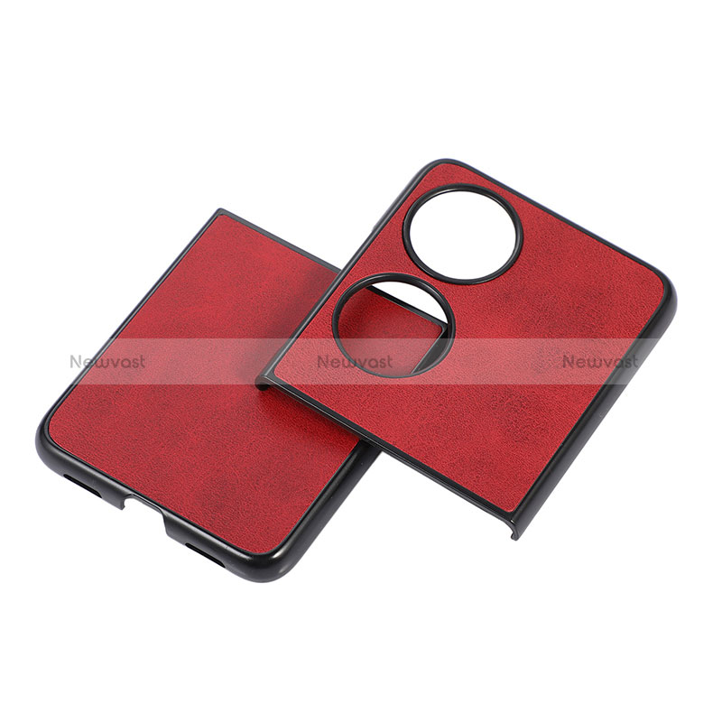 Luxury Leather Matte Finish and Plastic Back Cover Case B05H for Huawei P50 Pocket Red