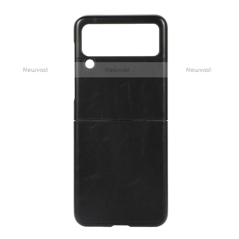 Luxury Leather Matte Finish and Plastic Back Cover Case B06 for Samsung Galaxy Z Flip3 5G Black