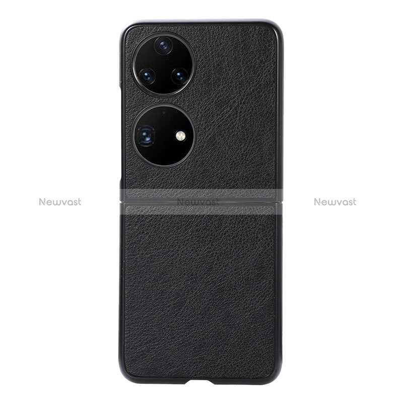 Luxury Leather Matte Finish and Plastic Back Cover Case B06H for Huawei P50 Pocket Black