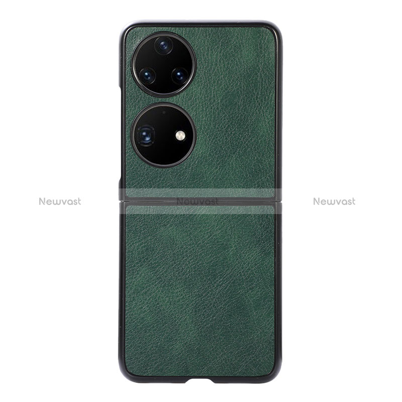 Luxury Leather Matte Finish and Plastic Back Cover Case B06H for Huawei Pocket S Green