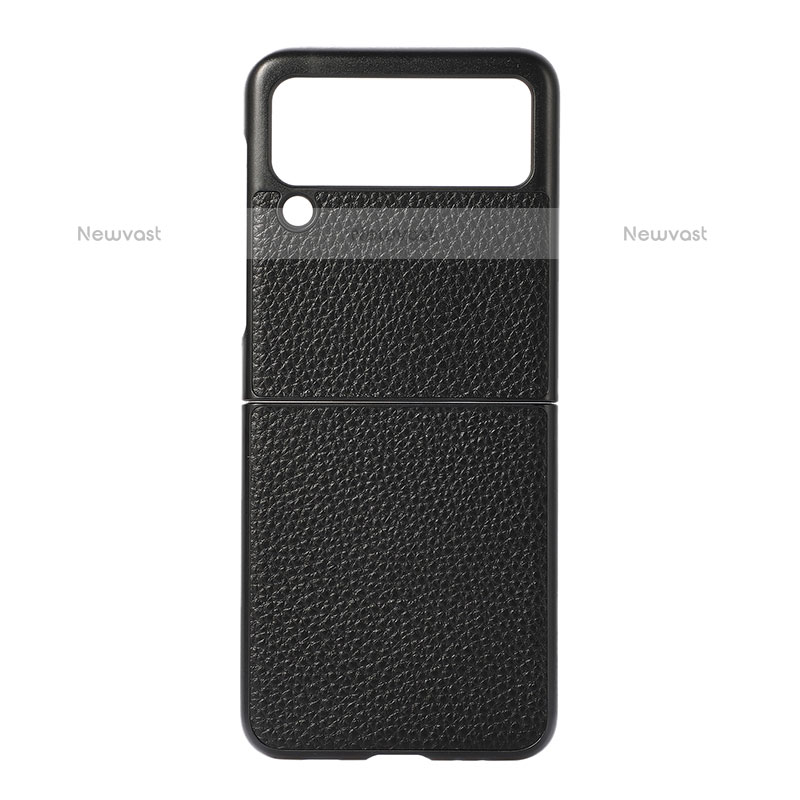 Luxury Leather Matte Finish and Plastic Back Cover Case B07 for Samsung Galaxy Z Flip3 5G Black