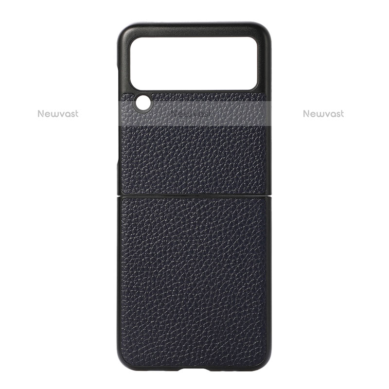 Luxury Leather Matte Finish and Plastic Back Cover Case B07 for Samsung Galaxy Z Flip3 5G Blue