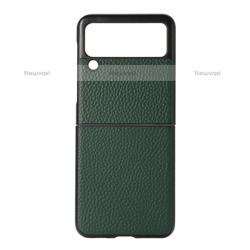 Luxury Leather Matte Finish and Plastic Back Cover Case B07 for Samsung Galaxy Z Flip3 5G Green