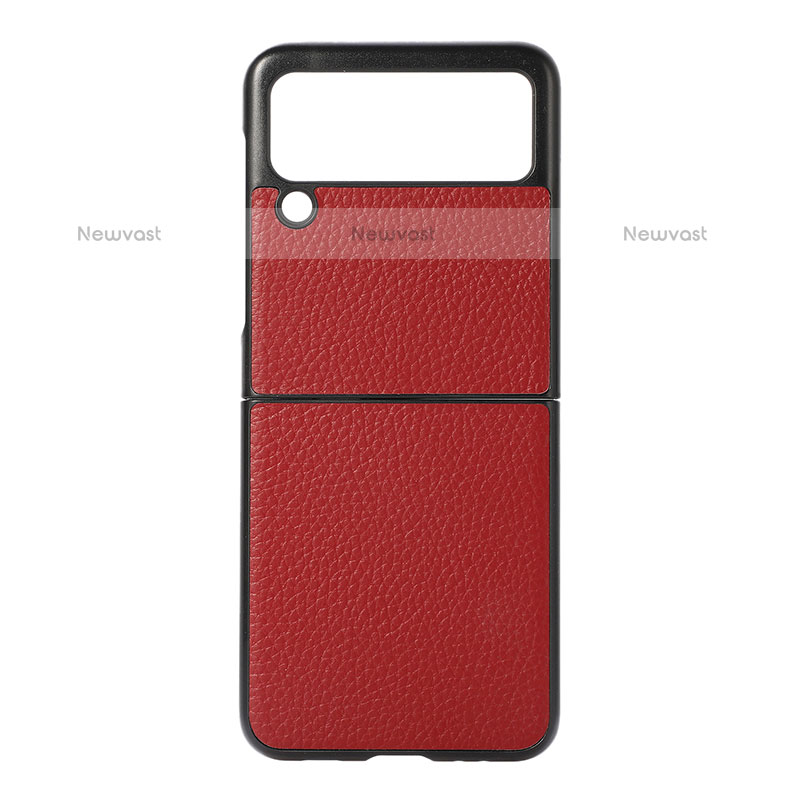 Luxury Leather Matte Finish and Plastic Back Cover Case B07 for Samsung Galaxy Z Flip3 5G Red