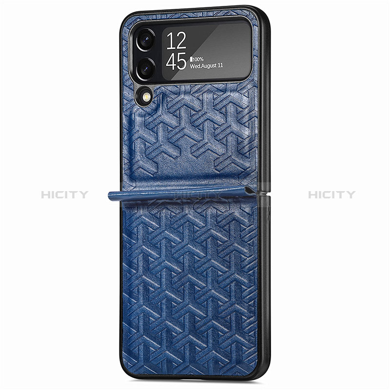 Luxury Leather Matte Finish and Plastic Back Cover Case B07 for Samsung Galaxy Z Flip4 5G Blue