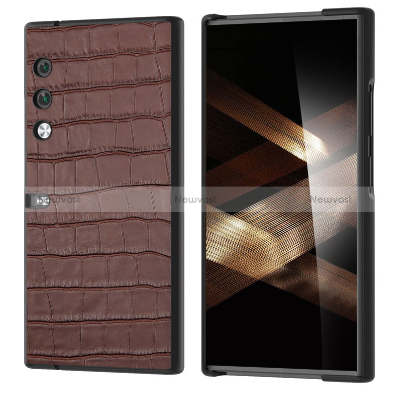 Luxury Leather Matte Finish and Plastic Back Cover Case B07H for Huawei Honor Magic V2 5G Brown