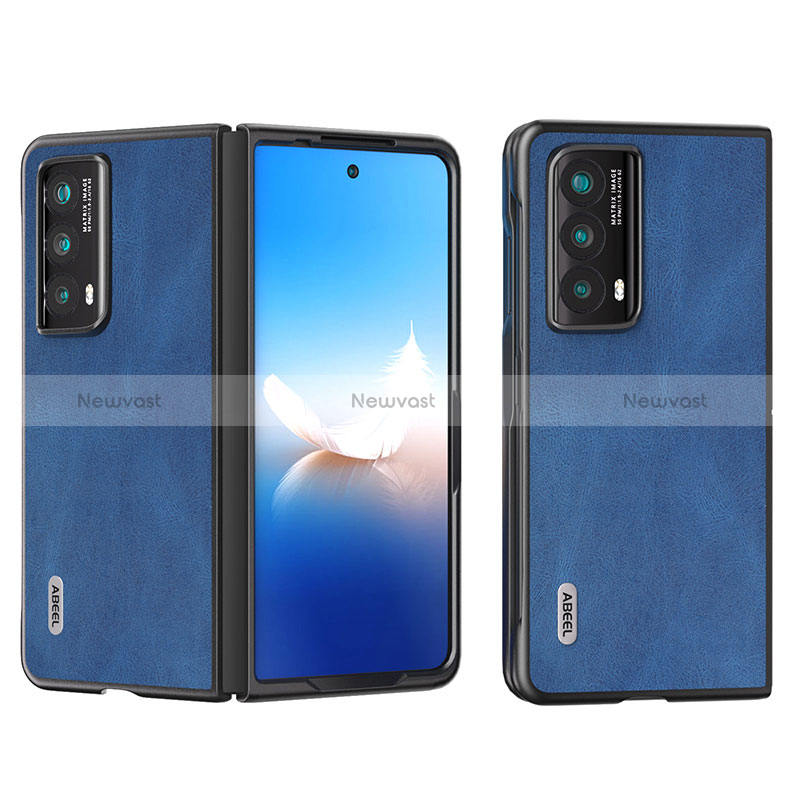 Luxury Leather Matte Finish and Plastic Back Cover Case B08H for Huawei Honor Magic V2 5G Blue