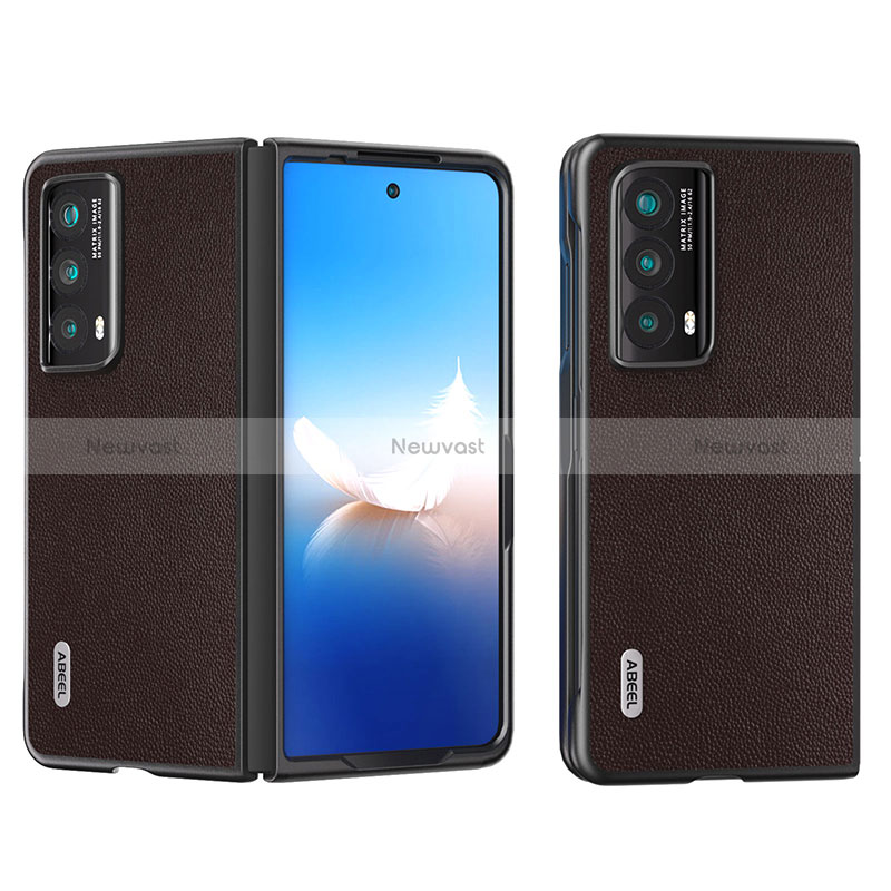 Luxury Leather Matte Finish and Plastic Back Cover Case B10H for Huawei Honor Magic Vs2 5G Brown