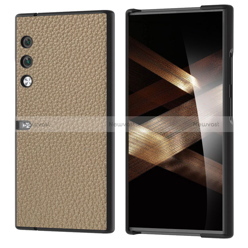 Luxury Leather Matte Finish and Plastic Back Cover Case B11H for Huawei Honor V Purse 5G Brown