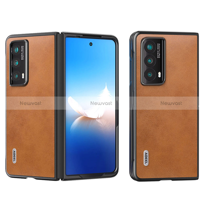 Luxury Leather Matte Finish and Plastic Back Cover Case B13H for Huawei Honor Magic Vs2 5G Brown