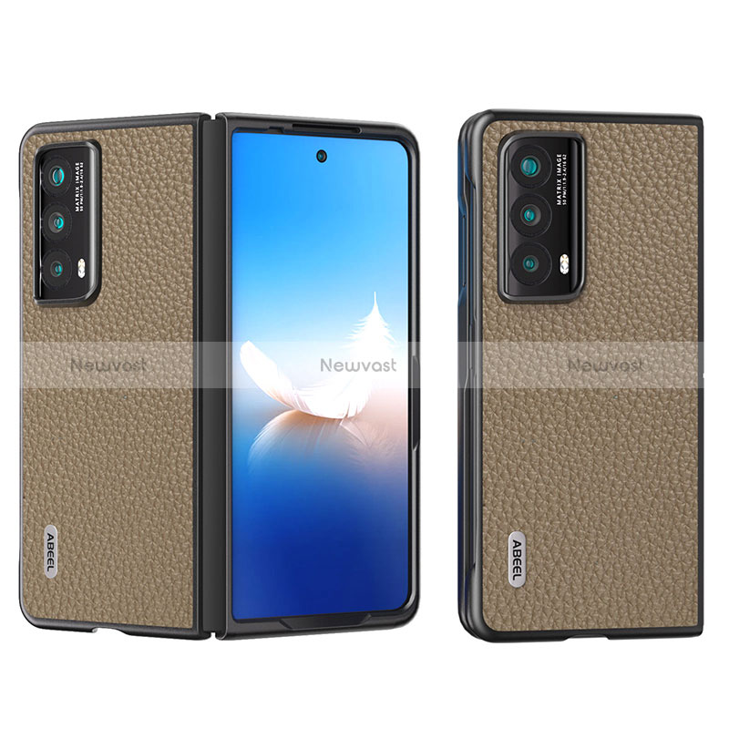 Luxury Leather Matte Finish and Plastic Back Cover Case B17H for Huawei Honor Magic Vs2 5G Brown