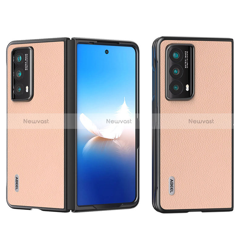 Luxury Leather Matte Finish and Plastic Back Cover Case B18H for Huawei Honor Magic Vs2 5G Rose Gold