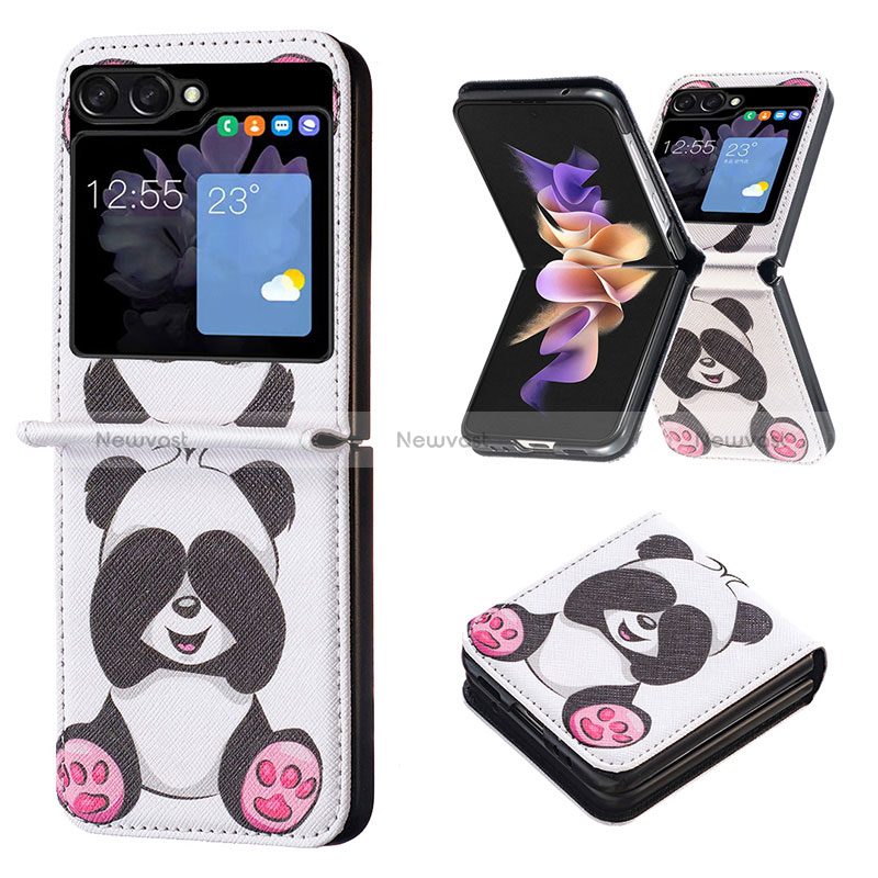 Luxury Leather Matte Finish and Plastic Back Cover Case BF1 for Samsung Galaxy Z Flip5 5G White