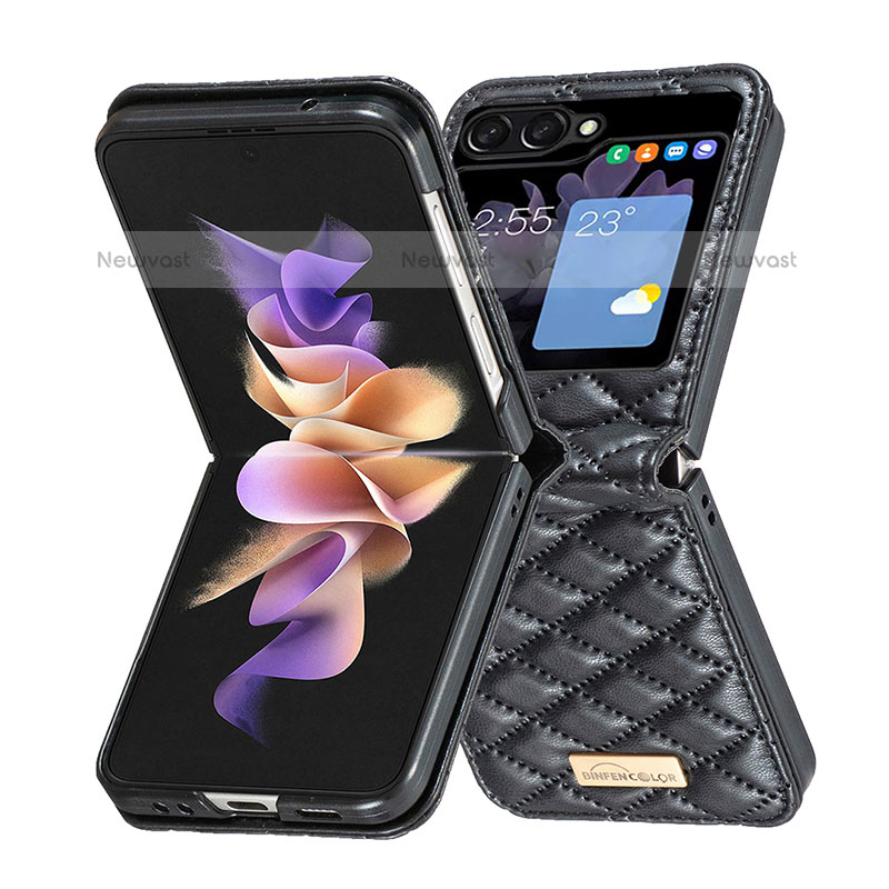 Luxury Leather Matte Finish and Plastic Back Cover Case BF5 for Samsung Galaxy Z Flip5 5G