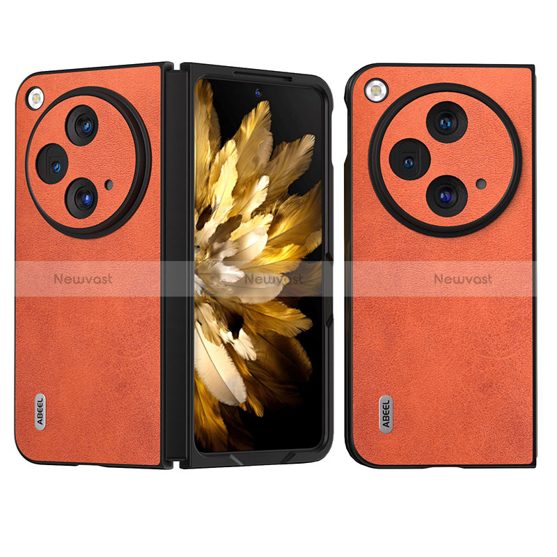 Luxury Leather Matte Finish and Plastic Back Cover Case BH1 for OnePlus Open 5G Orange