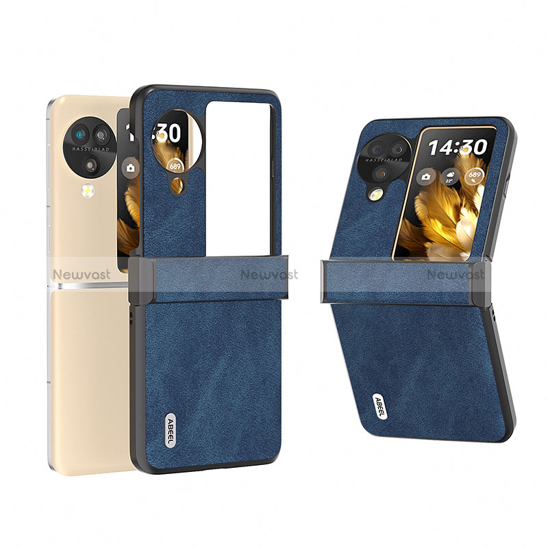 Luxury Leather Matte Finish and Plastic Back Cover Case BH1 for Oppo Find N3 Flip 5G Blue